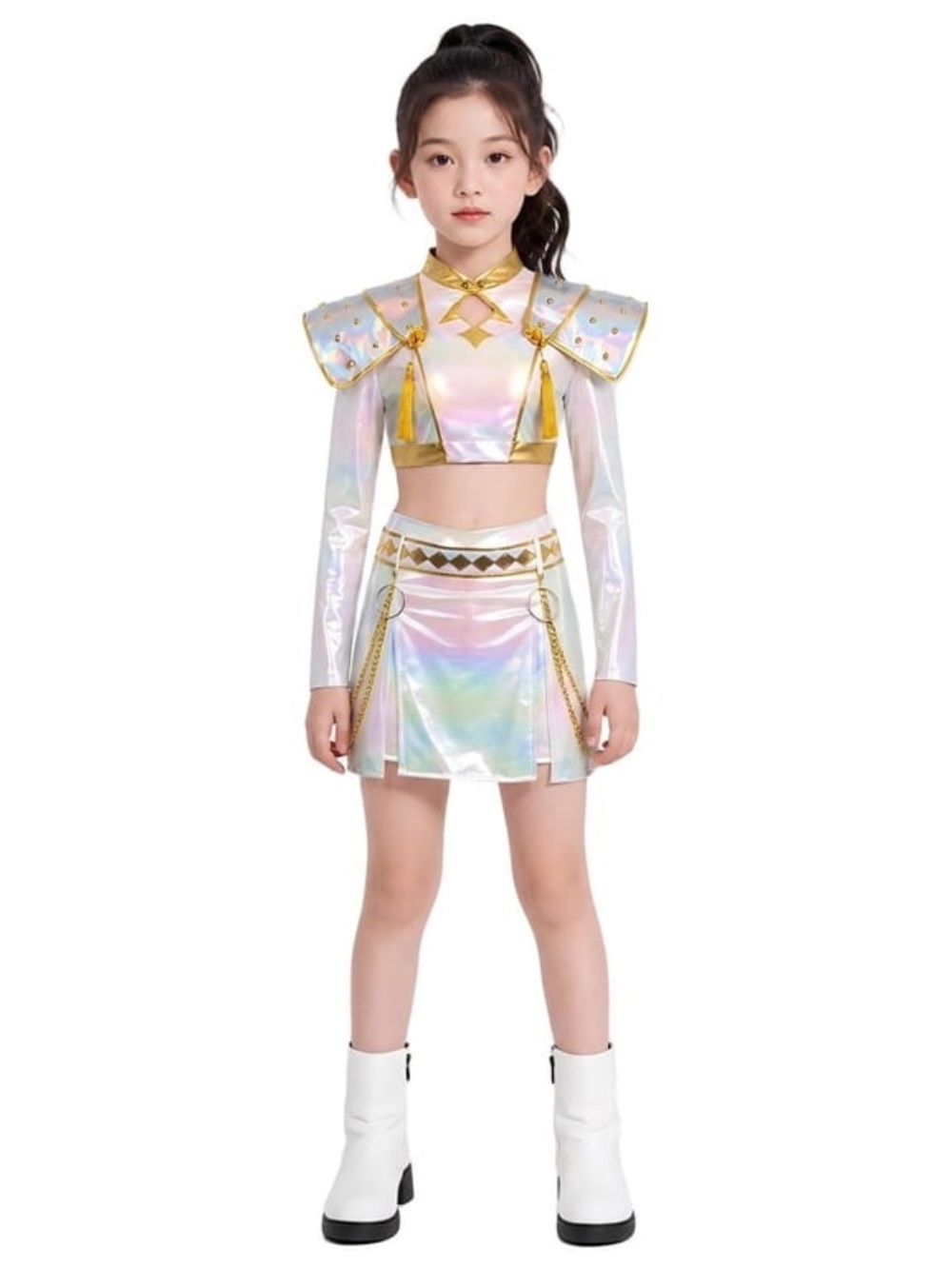 K-Pop Demon Hunter -Zoey - Iridescent Pearl Crop Jacket with Gold Trim